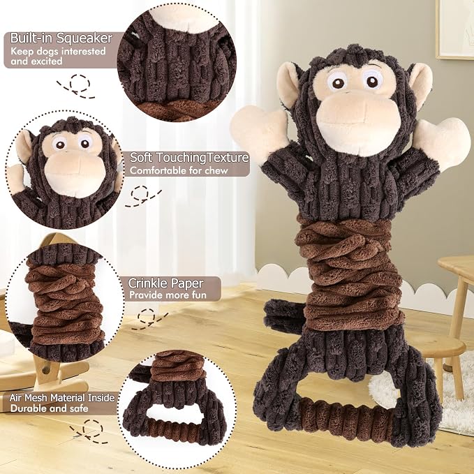 Letsmeet Plush Dog Toy with Crinkle Paper, Tug of War Pull Interactive Toys for Puppies to Large Dogs