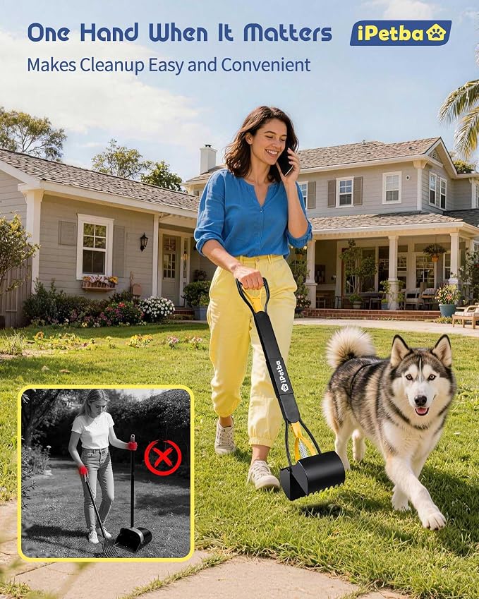 Large Dog Pooper Scooper for Yard, 32 inch Long Handle, No Bending