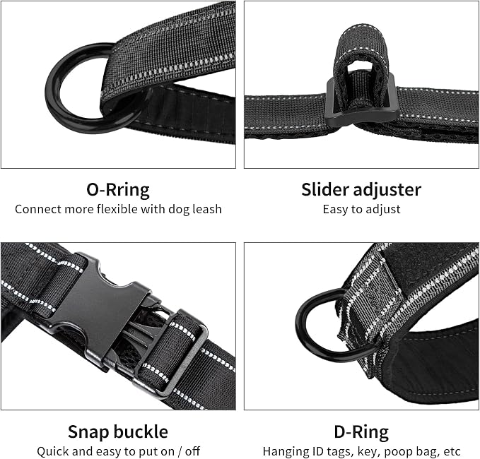 Annchwool No Pull Dog Harness with Soft Padded Handle,Reflective Strip Escape Proof and Quick Fit to Adjust Dog Harness,Easy for Training Walking for Small & Medium and Large Dogs(Black,M)