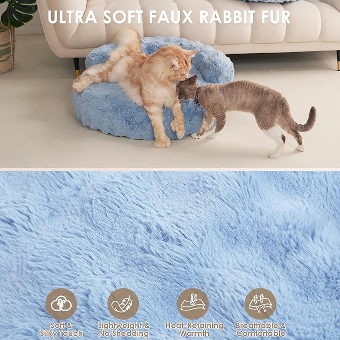EHEYCIGA Dog Bed Medium Size Dog, Fluffy Small Dog Couch with Removable Washable Cover, Bolster Pet Sofa, Waterproof and Non-Slip, 30" x 30"x 8.5", Blue