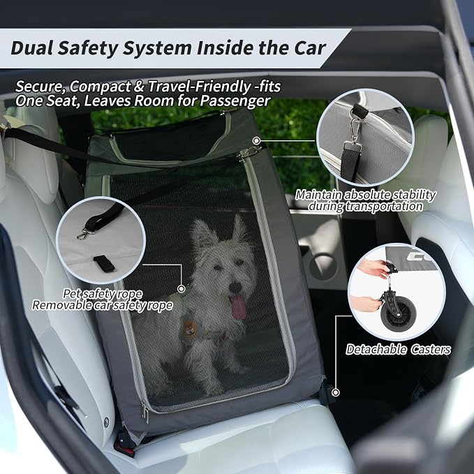 EchoSmile 4 Wheels Pet Stroller, Dog & Cat Stroller for All-Season, Lightweight Carrier with Storage Basket, Adjustable Handle, Removable Pad, Breathable Mesh, Up to 135 lbs, Grey