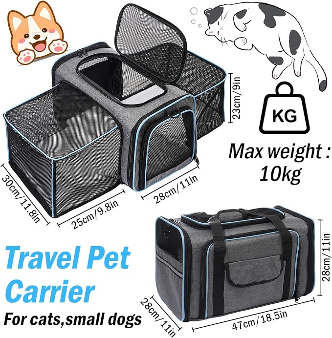 Vivicreate Cat Carrier Airline Approved Soft Sided Pet Carrier for Cats and Small Dogs Collapsible Travel Cat Bag with Ventilation Mesh Shoulder Strap and Fleece Pad