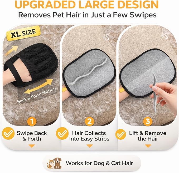 Pet Hair Removal Glove for Cats & Dogs, Upgraded Five-Finger Electrostatic Pet Hair Gloves, Reusable Magic Brush Pet Hair Remover Tool for Clothing, Laundry, Couch, Carpet & Car Seat