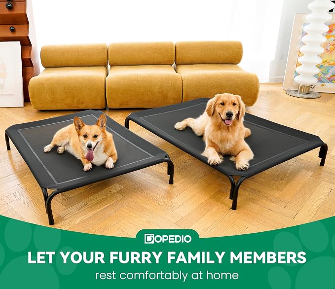 Elevated Dog Bed Outdoor Cooling Raised Cot for XL Dogs, Black 53.9in | Tool-Free Installation; Washable Cooling Breathable Mesh; Anti-Slip Feet; Indoor & Outdoor Use