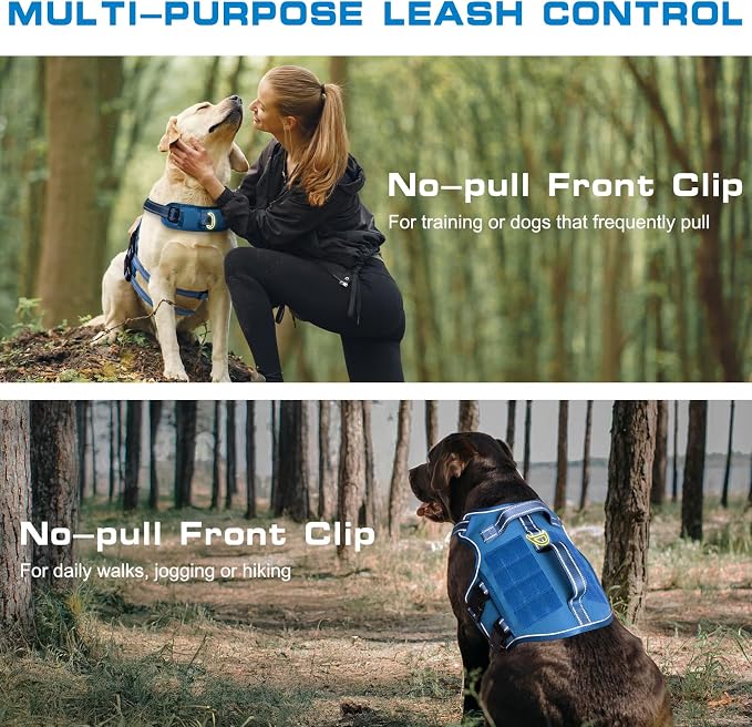 Dog Harness for Large Dogs, No Pull Tactical Vest with Front Clips | Easy Contrl Handle, Breathable Soft Padded, Adjustable, Reflective, Heavy Duty, Easy Take On & Off, Blue X-Large