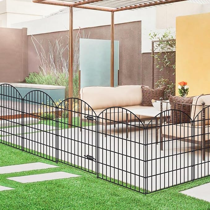 FOREHOGAR Metal Garden Fence with Gate 36in (H) x 18.7ft (L), 1 Gate+7 Panels Dog Fence Border Fence Animal Barrier, No Dig Garden Fencing for Yard Flower Bed Lawn Patio Outdoor,ECG3508,Black