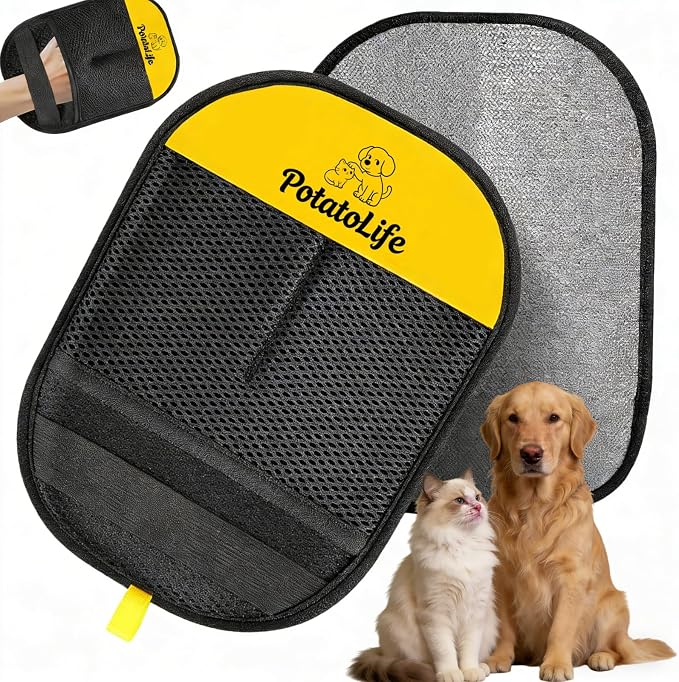 PotatoLife Pet Hair Removal Mitt, Upgraded Reusable Electrostatic Washable Fur Remover for Dogs Cats, Grooming Mitt for Couch, Sofa, Furniture, Carpet, Clothing and Car Seat, Small, 1PCS
