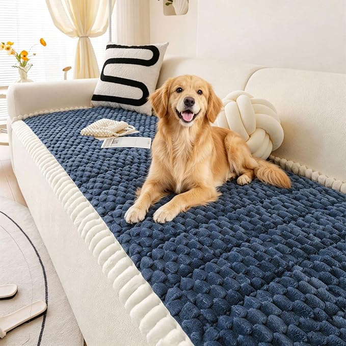 OTOB Couch Covers for Sofa Pet Friendly, Washable & Non Slip Fuzzy Dog Couch Cover Love Seat Sofa Slipcovers Cushion Mat, Cozy Soft All Seasons Plush Furniture Protector (Blue, 27.6" x 59.1")