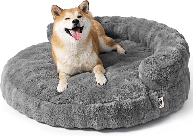 EHEYCIGA Soft Dog Couch Bed for Large Dog, Fluffy Medium Dog Bed with Removable Washable Cover, Bolster Pet Sofa, Waterproof and Non-Slip, 36" x 36"x 9", Grey