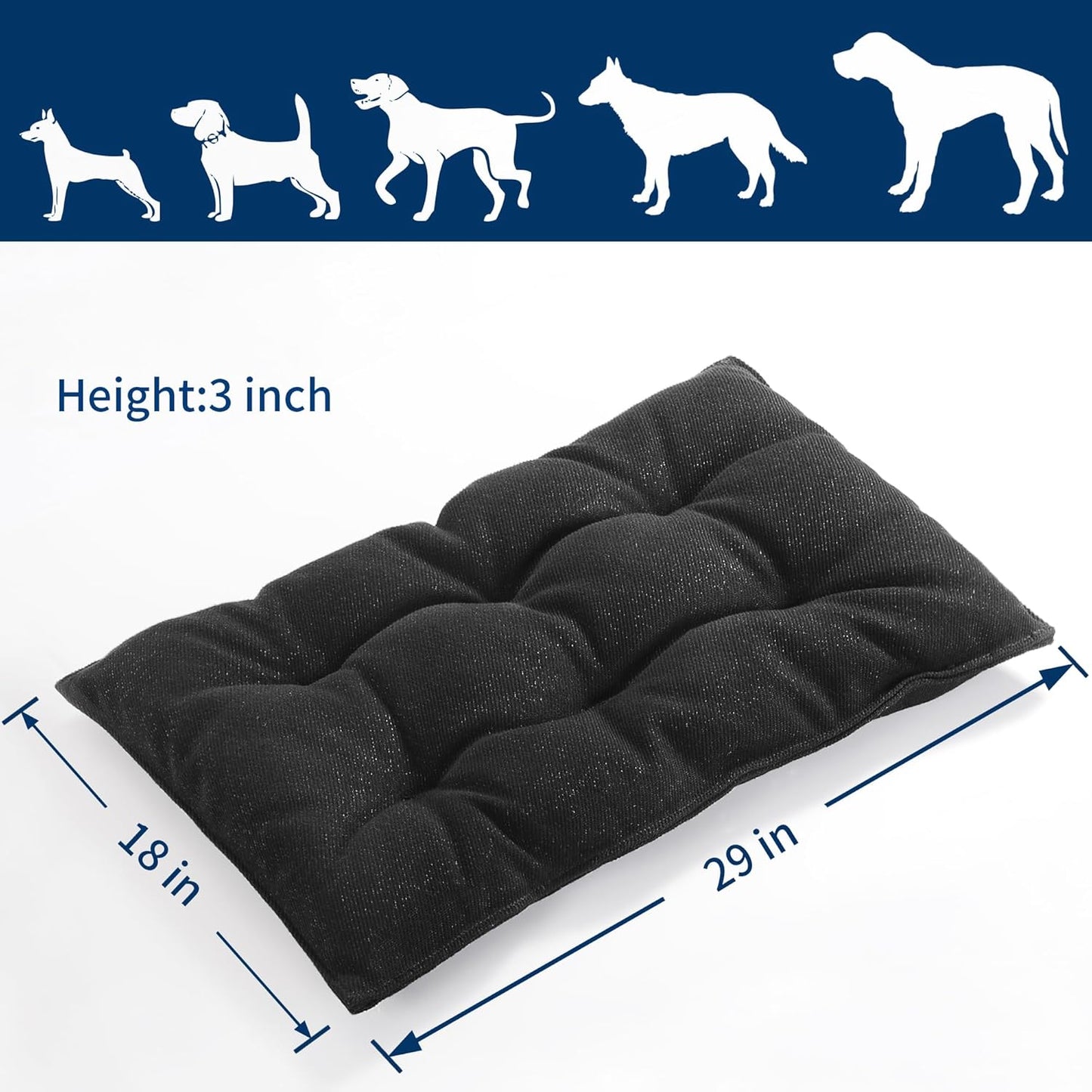 MABOZOO Chew Proof Indestructible Dog Beds for Aggressive Chewers,Durable Dog Crate Pad,Washable Tough Pet Mats for Kennel,Black,M 18x29 in