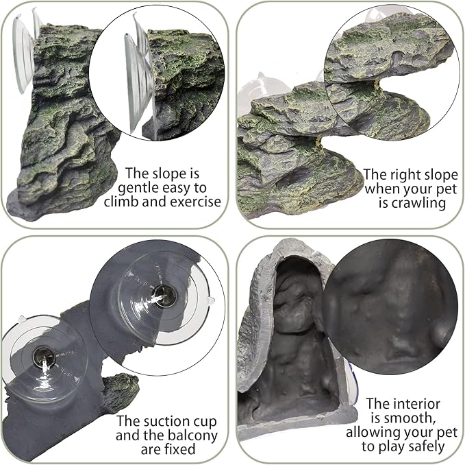 kathson Turtle Basking Platform Baby Tortoise Climbing Ramp Shale Reptiles Dock Resting Terrace Stone Aquarium Ornament Rock Landscaping Decoration for Frogs Newts (Medium Size:8.2”Lx3.3”Wx3.1”H)