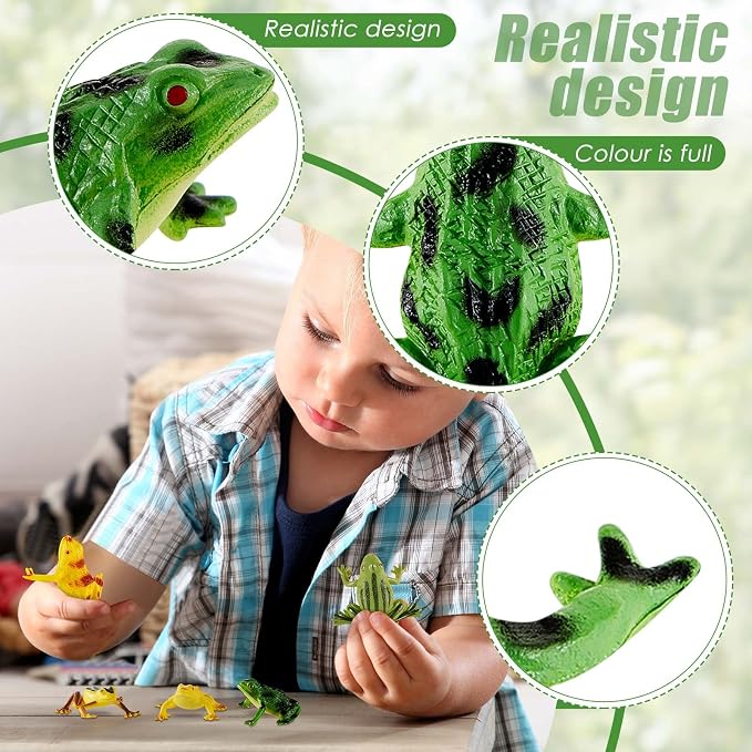 Hungdao 24 Pieces Mini Plastic Frog Toys & Artificial Lily Pads, Include Colorful Realistic Frogs Rainforest Animals Pond Toys & Floating Foam Leaves for Kids Sensory Bin Water Table Pool Cake Decor