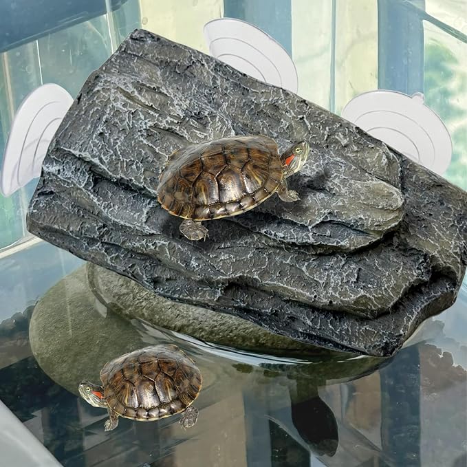 kathson Turtle Basking Platform,Tortoise Tank Rocks with 3 Suction Cups Tortoise Climbing Platform Turtle Habitat Decorations Terrace for Frogs,Terrapins,Juvenile(Grey)