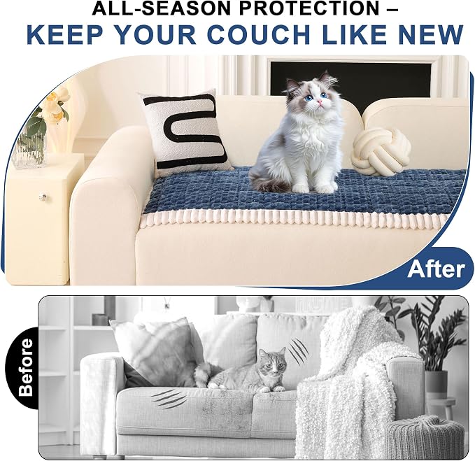 OTOB Couch Cover for Dogs Washable All Seasons Non Slip Fuzzy Pet Couch Covers Sofa Slipcovers Cushion Mat, Plush Soft Cozy Furniture Protector Kids Pet Friendly (Blue, 23.6" x 47.2")