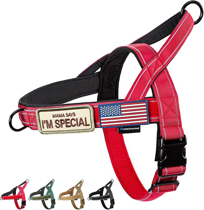 Annchwool No Pull Dog Harness with Soft Padded Handle,Reflective Strip Escape Proof and Quick Fit to Adjust Dog Harness,Easy for Training Walking for Small & Medium and Large Dogs(Red,M)