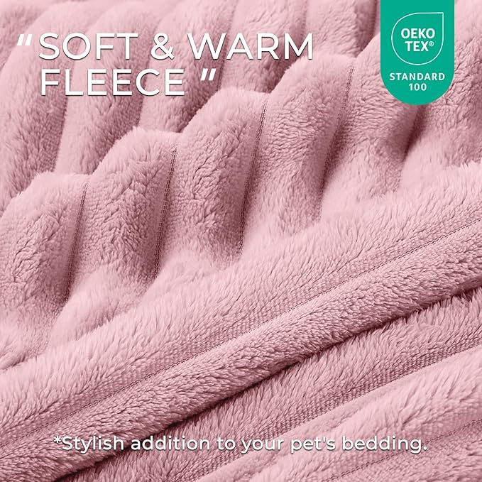 LINENLUX 1 Pack 3 Soft Fleece Dog Blanket for Pet Washable Warm Cat Puppy Fluffy Calming Flannel Pink Medium