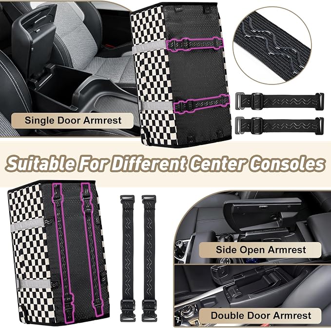 Console Dog Car Seat for Small Dogs, Foldable Booster Seat, Black Checkered | Portable Booster Seat Sits On Car Console/ Armrest. Foldable for Easy Storage. for Center Console, Easy To Clean.
