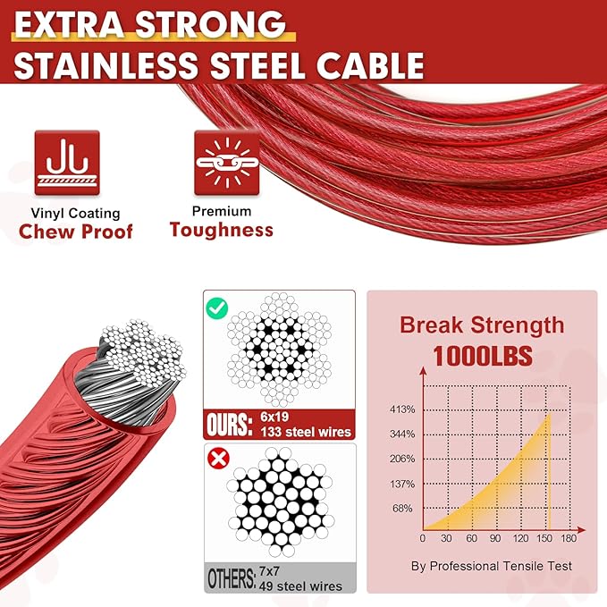 Snagle Paw Dog Leads for Yard 70FT-1000LBS Break Strength,Heavy Duty Tie Out Cable for Dogs with Swivel Lockable Hook & Spring,Chew Proof Dog Chain for Outside,Dog Run Cable for Medium Large Dogs