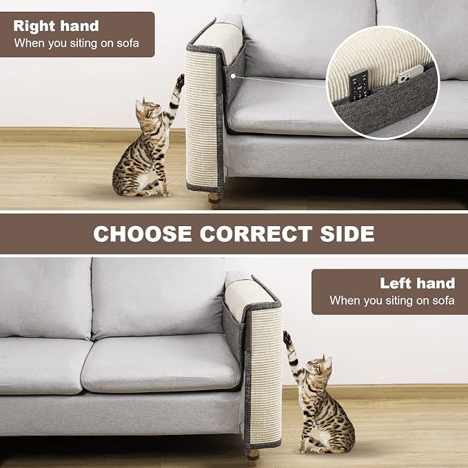 Upgraded Cat Scratch Sisal Sofa Protector,Furniture Couch Protector from Cat Scratching with Natural Sisal Full Cover 27.5''L*19.7''W(Left Hand)
