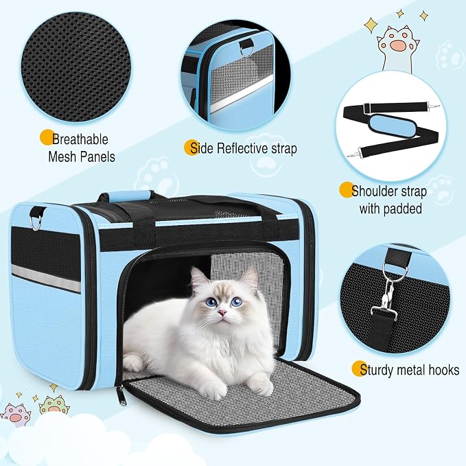 HUANLANG Cat Carrier Airline Approved,Soft-Sided Dog Carriers for Small Dogs Medium Cats,Pet Travel Carrier Up to 20 Lbs,Collapsible Cat Bag