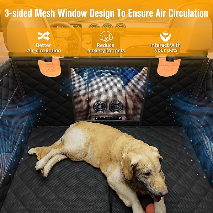 PETICON Large Dog Car Seat, Back Seat Extender for Dogs with Hard Bottom | Waterproof Medium Carseat for Dogs with 3 Mesh Windows, Pet Seat Cover for Cars, Trucks and SUVs