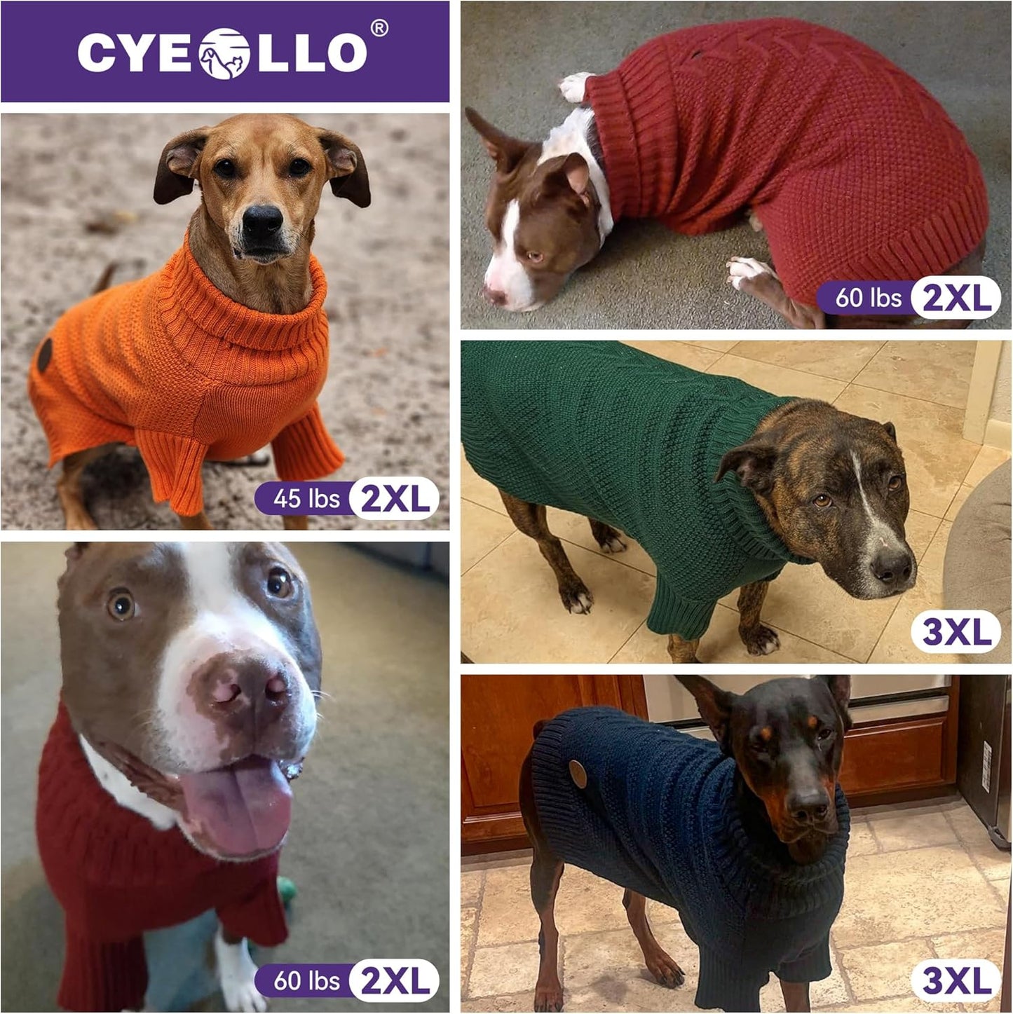 cyeollo 2XL Dog Sweater, Warm Stretchy Sweaters for Large Dogs Girl, Pullover Knitted Thermal Winter Big Dog Clothes with Sleeves, Turtleneck Pet Beagle Border Collie Apparel, Red XXL