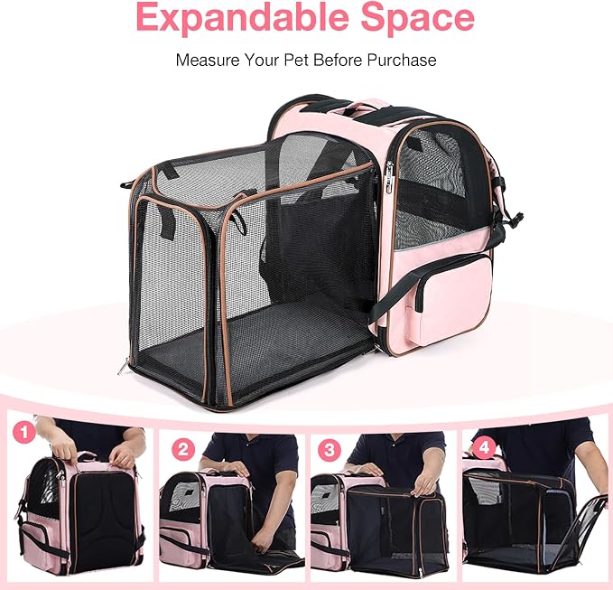 Large Cat Backpack Carrier Expandable Foldable Pet Carrier Backpack for Small Dogs Puppy Medium Cats Fit Up to 18 Lbs for Travel, Hiking,Pink