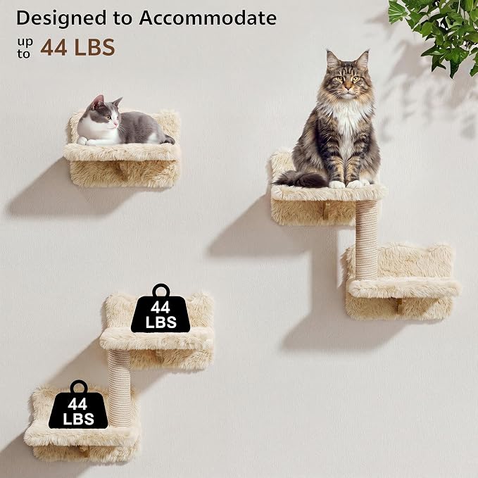 9-in-1 Cat Wall Shelves, Cat Wall Furniture Set with Bridge, Beige | Wall Mounted Cats Shelf for Space-Saving, Multi-Level Cat Climbing Systems for 16 Inch Drywall, with Scratching Posts, Condos