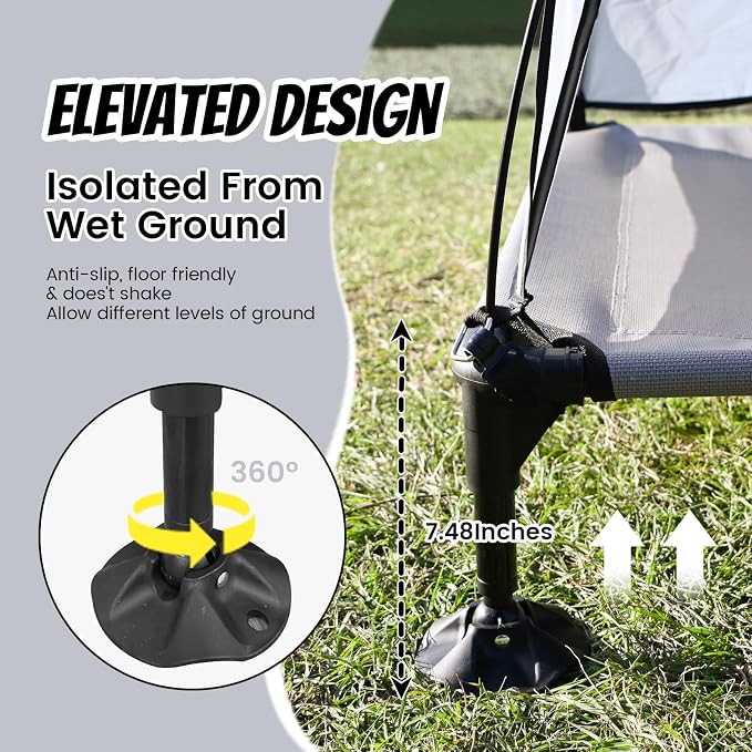 KINGROCK Elevated Dog Bed with Removable Canopy Portable Outdoor Pet Cot Waterproof 600D Oxford Fabric Anti Slip Feet for Large Dogs Camping Beach Indoor and Outdoor Use