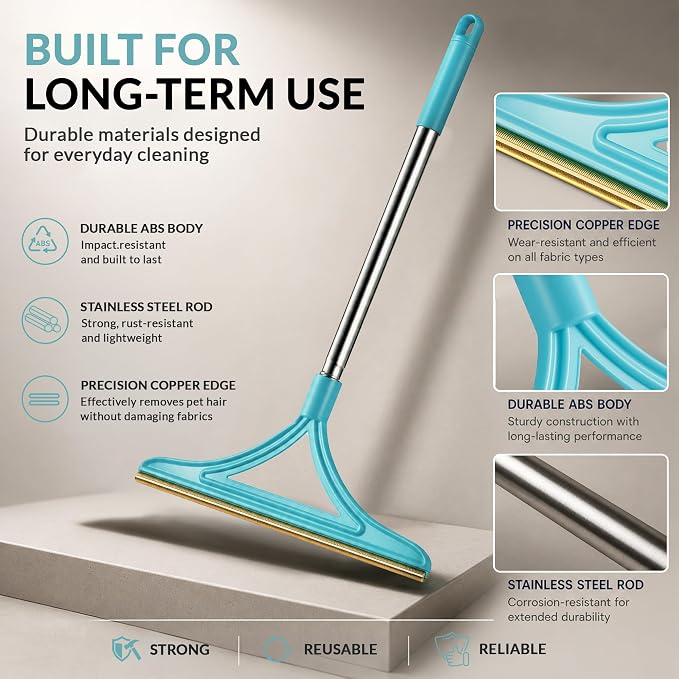 3 Pack Set Pet Hair Removal Tool – Reusable Carpet Rake Set with Long Handle, Dual-Sided Scraper & Detail Tool for Carpet, Furniture, Car & Embedded Dog & Cat Hair
