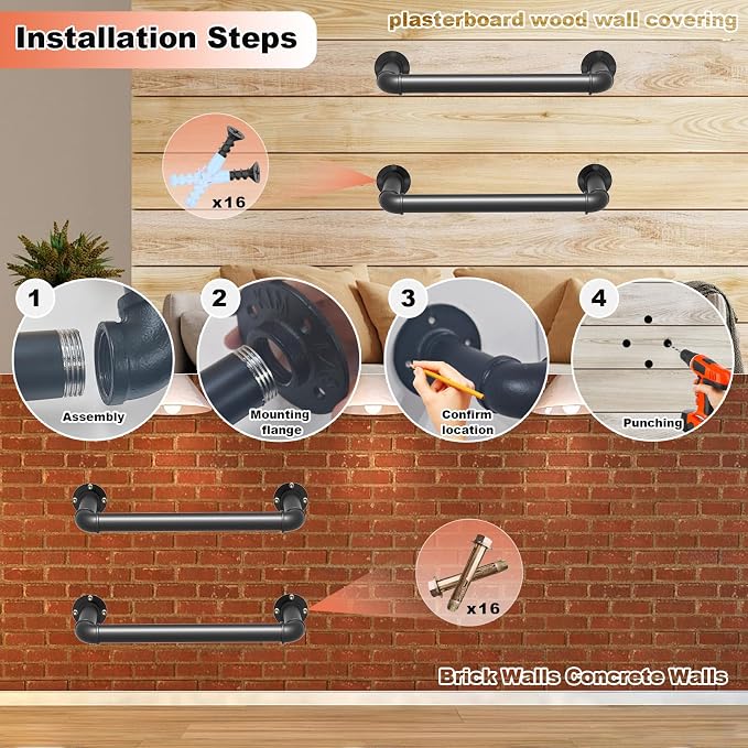 1-Rung Wall Mounted Ladder, Heavy-Duty Metal 1FT Egress Window & Loft Ladder for Basement, Attic Bunk Bed, Fire Escape - 700LBS Load, Matte Black-2PCS
