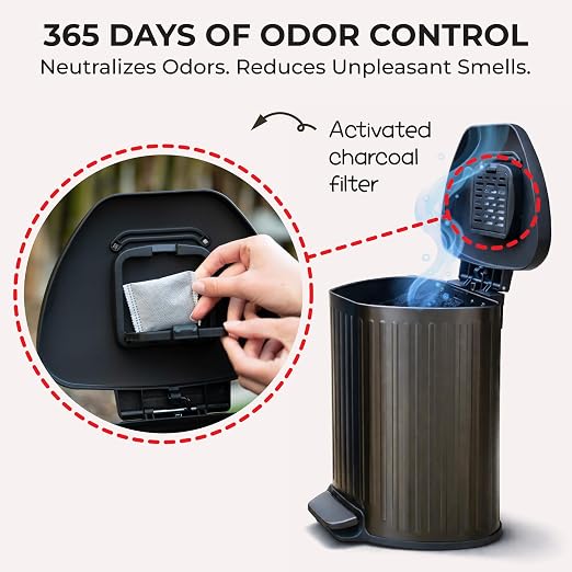 Dog Poop Trash Can Outside with Lid – 12L Stainless Steel Outdoor Trash Can with Reusable Charcoal Filter, Step-On Pedal & Bag Dispenser – Dog Waste Station, Cat Litter Trash Can & Diaper Pail