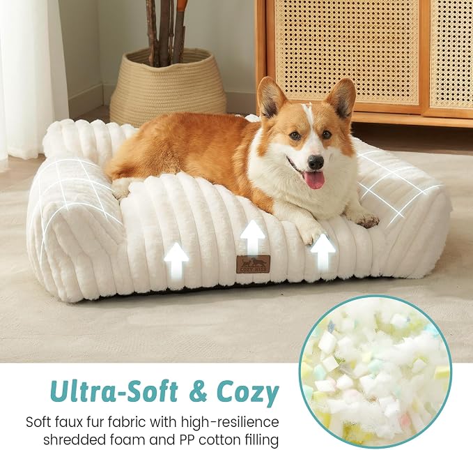 COZY KISS Cute Cat Couch, Fluffy Sofa Bed for Cats and Small Dogs, Premium Faux Rabbit Fur Cats beds for Indoor Cat, Ultra-Soft Supportive Pet Couch Furniture (Cream, S: 25.5''x17.5'')