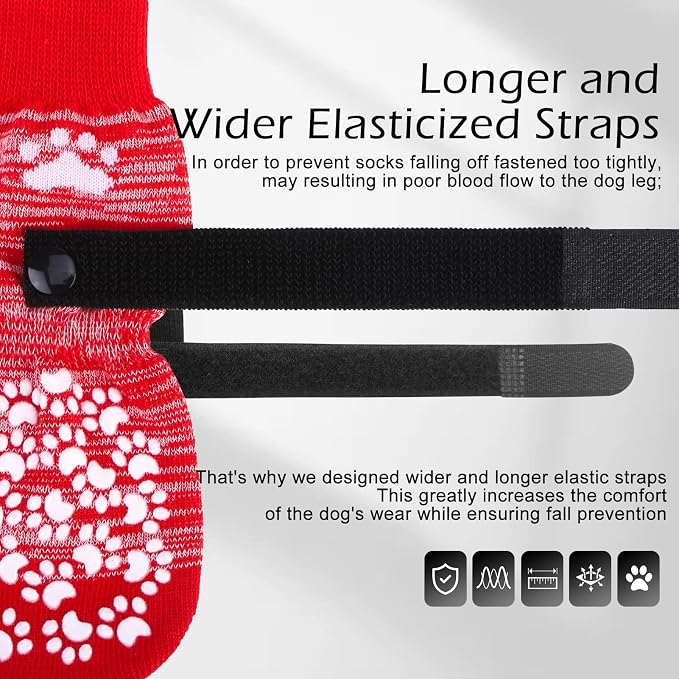EXPAWLORER Anti Slip Dog Socks to Prevent Licking Paws, Dog Shoes for Hot Pavement, Dog Booties for Small Medium Large Senior Dogs, Traction Control Dog Boots & Paw Protectors for Hardwood Floors-Red