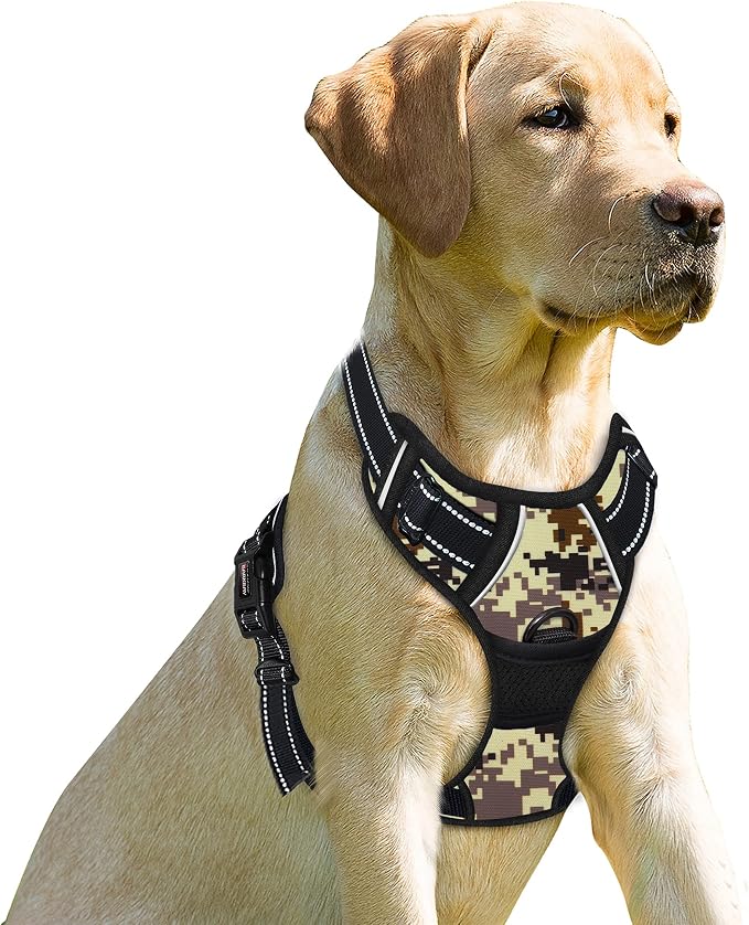 BARKBAY No Pull Dog Harness Front Clip Heavy Duty Reflective Easy Control Handle for Large Dog Walking(Desert camo,L) | Soft Padded No Choke With Handle,Easy On&Off,Adjustable Reflective For Walking Training Running(Desert Camo,L)