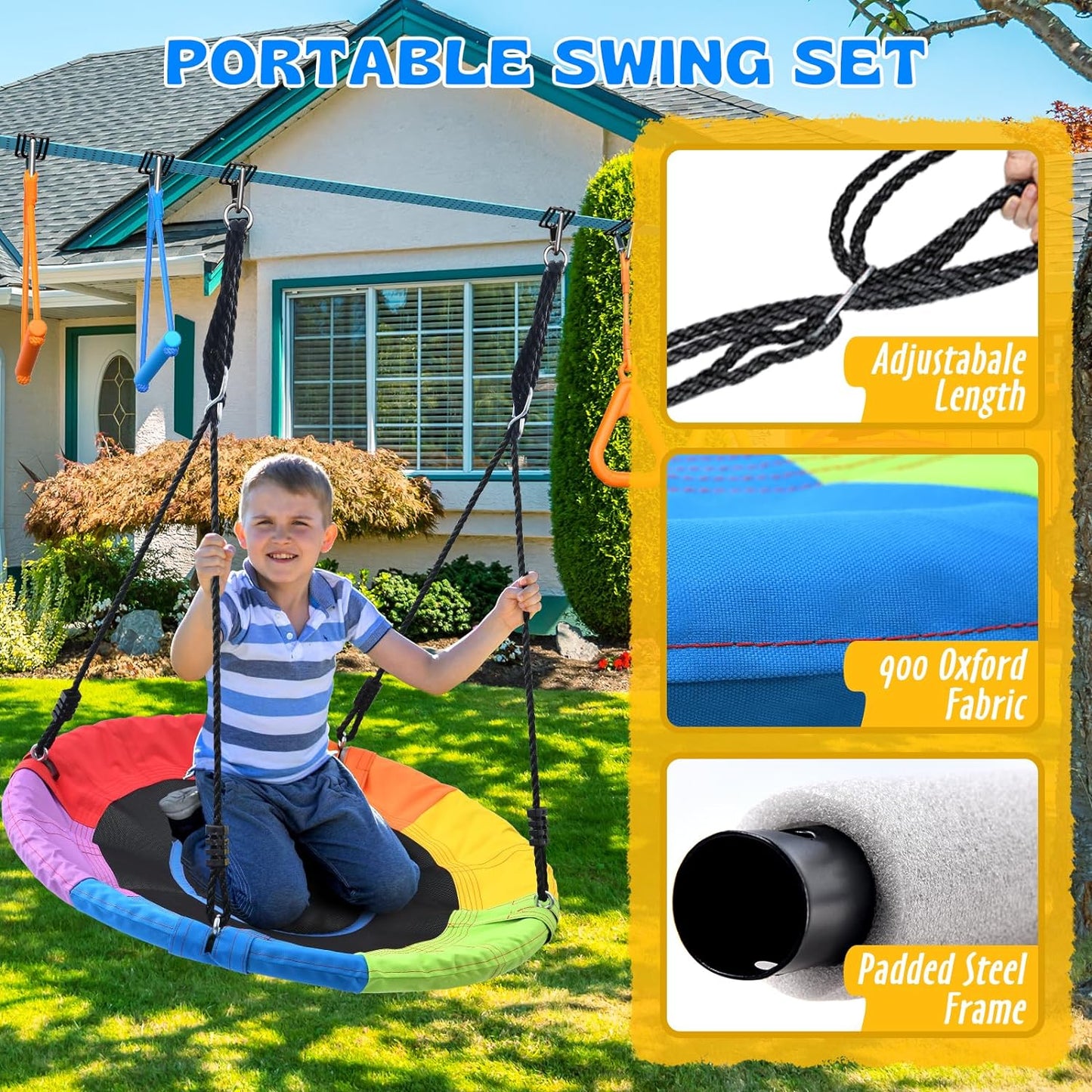 Hapfan 50 FT Ninja Warrior Obstacle Course Swing Set for Kids with Weather-Proof Accessories, Outdoor Playset with Monkey Bars for Backyard