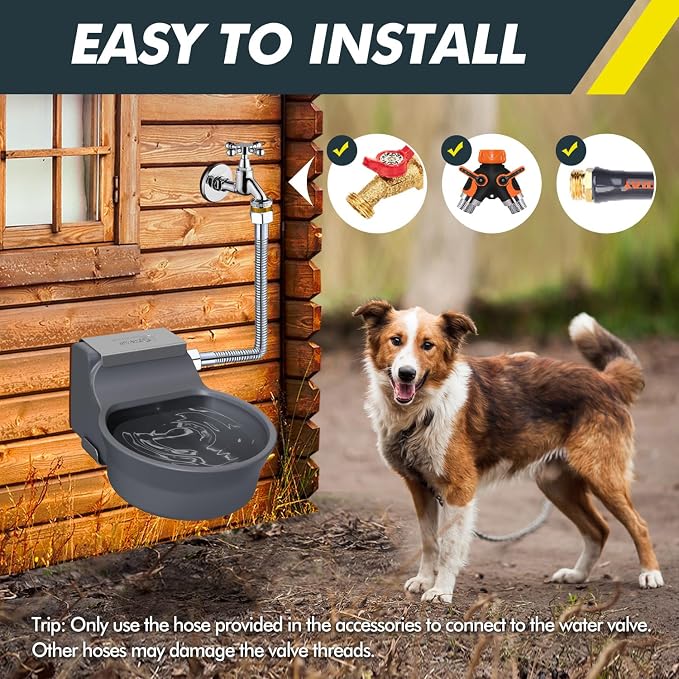 67OZ Automatic Water Dispenser for Dogs Patented Auto-Filling Dog Water Bowl Dispenser Wall-Mount Saving Space Outdoor Automatic Dog Water Feeder Includes Fixed Part Copper Connector 3/4'' Water Hose