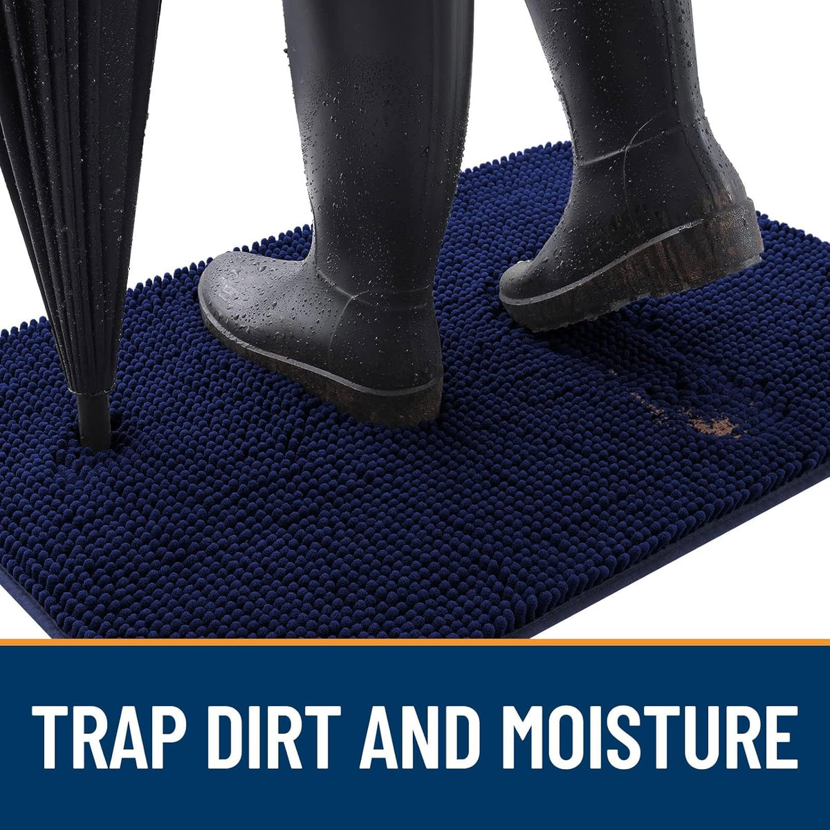 OLANLY Dog Door Mat for Muddy Paws 48x30, Absorbs Moisture and Dirt, Absorbent Non-Slip Washable Doormat, Quick Dry Chenille Mud Mat for Dogs, Entry Indoor Entryway Carpet for Inside Floor, Navy Blue