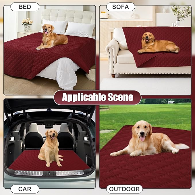 Smiry Waterproof Dog Bed Cover Pet Blanket, Soft Washable Dog Blanket for Furniture Bed Couch Sofa Reversible, Checkered (30"x53", Wine Red/Wine Red)