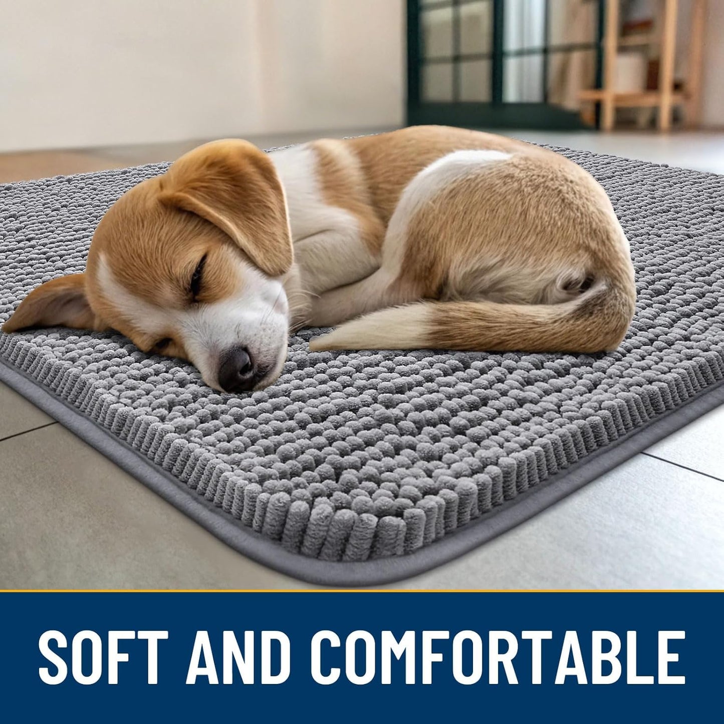 Smiry Dog Door Mat for Muddy Paws 30x17, Absorbs Moisture and Dirt Doormat, Non-Slip Washable Quick Dry Chenille Front Door Mat Indoor Entrance, Entryway Carpet for Inside Floor, Grey