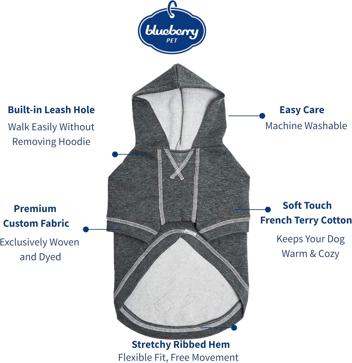 Blueberry Pet Essentials Dog Hoodie – 14 inch, Cotton‑Blend Sweatshirt with Hood, Charcoal Grey, Machine‑Washable Small‑Dog Jersey