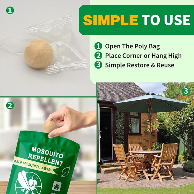 Natural Mosquito Repellent Outdoor Patio Pills, Peppermint Oil 10 Pcs Natural Mosquito Repellant Balls, Safe for Kids & Pets, Bug Deterrent for Home & Patio, Keep Mosquitoes Camping Travel Fishing