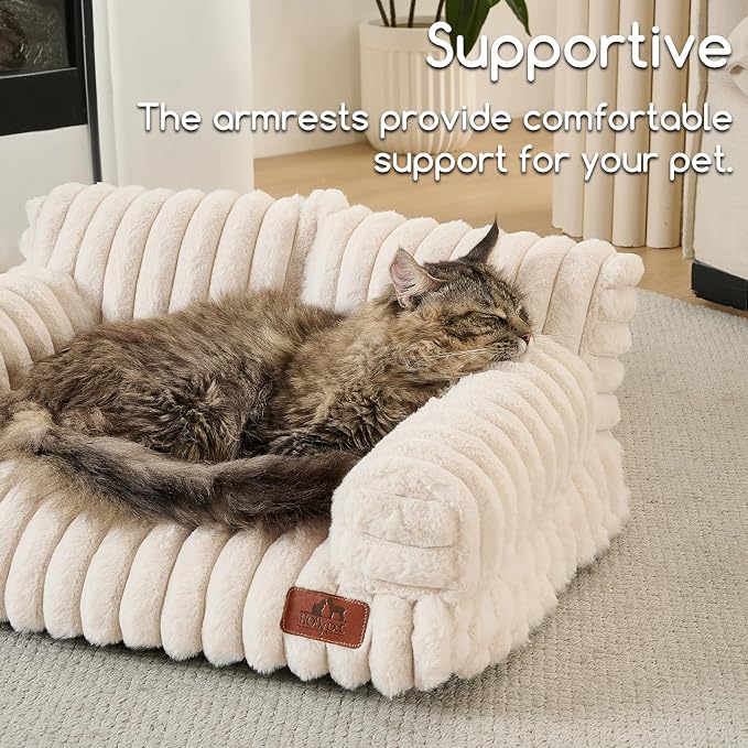 Hollypet Small Dog Large Cat Bed Puppy Couch Beds for Pets up to 25 lbs | Fluffy Dog Cat Couch Plush Soft Warming Pets Beds with Machine Washable Cover and Non-Slip Bottom