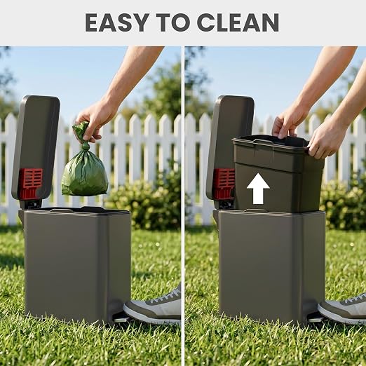 iTouchless 3 Gallon / 12 Liter Outdoor Pet Waste Bin with AbsorbX Odor Filter - Stainless Steel Garbage Can with Lid & Pedal - Small Trash Can for Patio, Deck, Yard, and Garage, Matte Gray