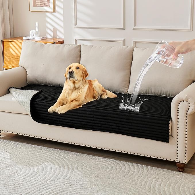 HAOMAIJIA Waterproof Couch Cover for Dogs Washable,Faux Fur Pet Couch Covers for Sofa,Soft Dog Bed Cover Non-Slip Couch Covers for 3 Cushion Couch Sofa Pet Friendly (Black, 23" x 23" 2 Pack)