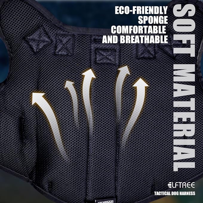 Tactical Dog Harness, Military Reflective Dog Harness | 2X Metal Buckle，Hidden Airtag Holder and Handle, Adjustable No-Pull Service Dog Vest with Molle & Loop Panels
