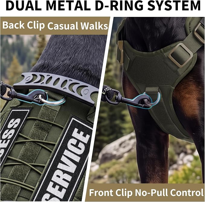 Tactical Dog Harness for Large Dogs Heavy Duty No Pull Dog Harness with Handle Adjustable 6-Buckle German Shepherd Big Size Dog Vest for Walking Training Hunting