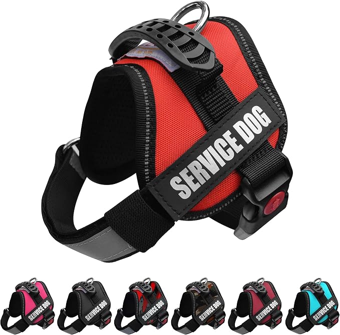 Service Dog Vest Harness – Reflective, No-Pull Harness with Handle & Comfy Mesh Padding – Sizes XXS-XL for Puppies, Small & Large Dogs – 2 Removable Service Patches Included (XS, Red)