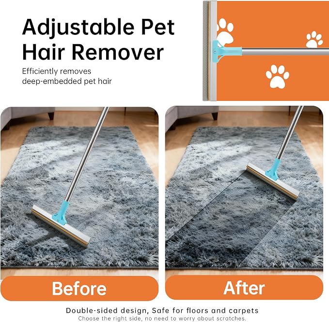 Carpet Rake for Pet Hair Removal Tool, 2 in 1 TPU and Copper Rake Teeth Uproot Clean Hair Remover with 63’’ Adjustable Long Handle,Cat & Dog for Carpets,Rugs, Mats (63’’ Handle)