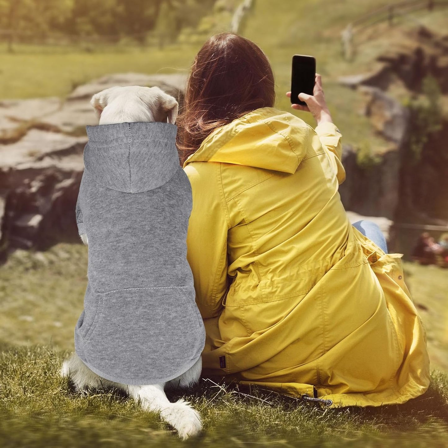 Dog Hoodie Dog Sweaters for Large Dogs Dog Sweater Solid Soft Brushed Fleece Dog Clothes Dog Hoodie Sweatshirt with Pocket(Grey-L)